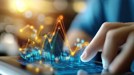 Analyzing data trends with touchscreen technology modern office digital analysis urban environment close-up view innovation insights