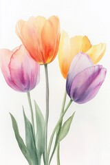 Naklejka premium Colorful watercolor tulips create a beautiful spring border on a soft pastel background