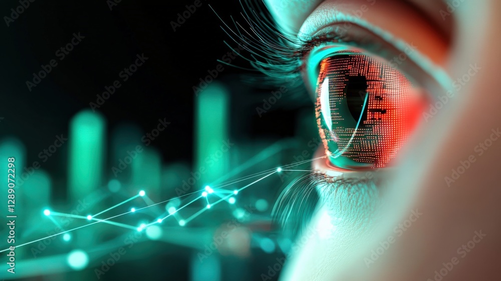 Poster exploring technological advancement eye-tracking innovations in cybernetic research digital lab visu