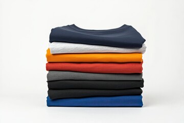 Premium cotton T-shirts stacked neatly for display on a white background