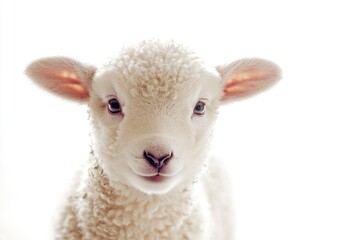 A detailed view of a sheep's face, looking directly at the camera