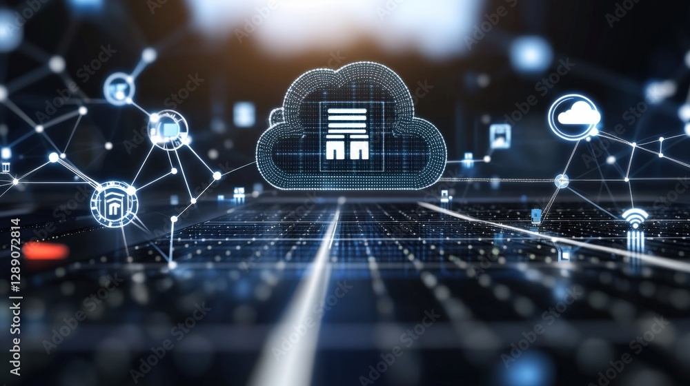 Aufkleber cloud computing advancements in digital connectivity technology sector infographic representation fu