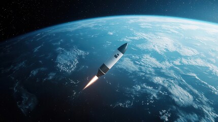 Obraz premium Reusable rocket fuel station floating in low Earth orbit, enabling deep space missions