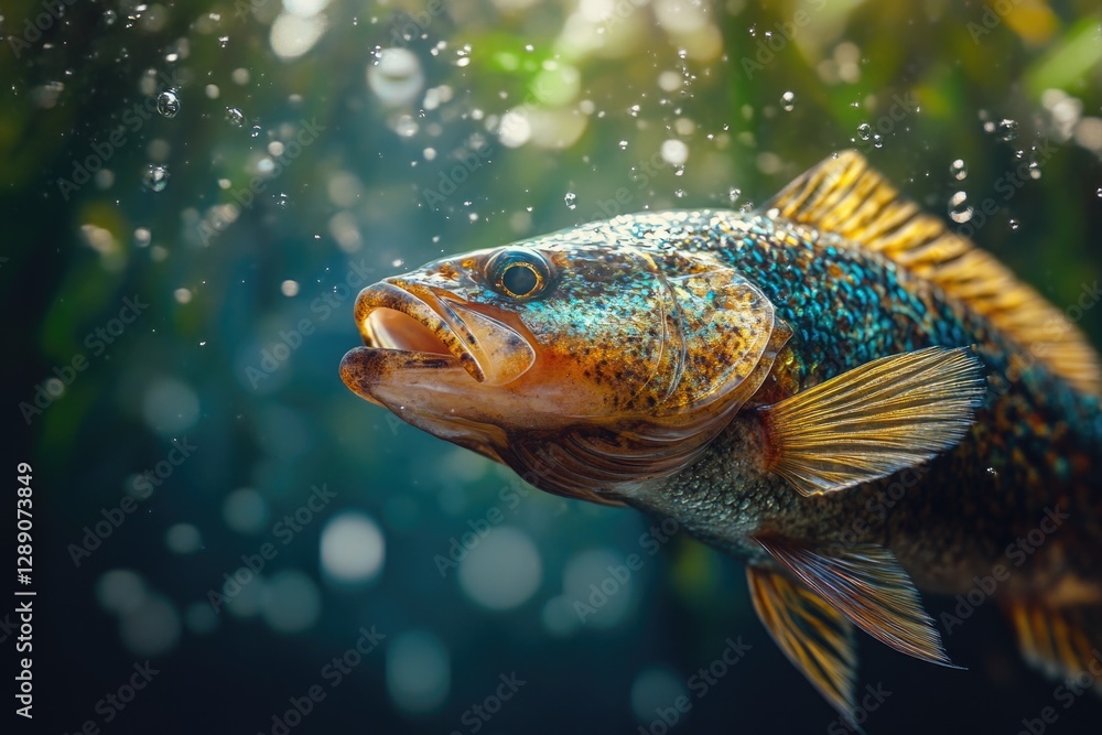 Poster a close-up view of a fish with its mouth open, suitable for use in illustrations or graphics related