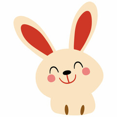 Cartoon rabbit face smiling, done in soft pastel colors and having a playful, cheerful design.