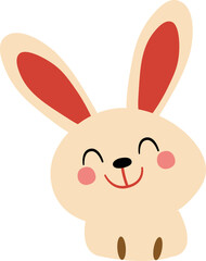 Cartoon rabbit face smiling, done in soft pastel colors and having a playful, cheerful design.