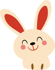 Cartoon rabbit face smiling, done in soft pastel colors and having a playful, cheerful design.