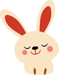 Cartoon rabbit face smiling, done in soft pastel colors and having a playful, cheerful design.