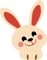 Cartoon rabbit face smiling, done in soft pastel colors and having a playful, cheerful design.
