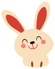 
cartoon rabbit face smiling sticker, made in soft pastel colors and having a playful, cheerful design.
