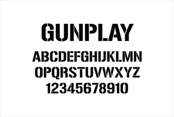 Gunplay font for logo and headline. Isolated vector typeset