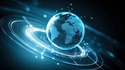 Global connectivity in the digital age earth 3d visualization cosmic environment aerial view technology impact