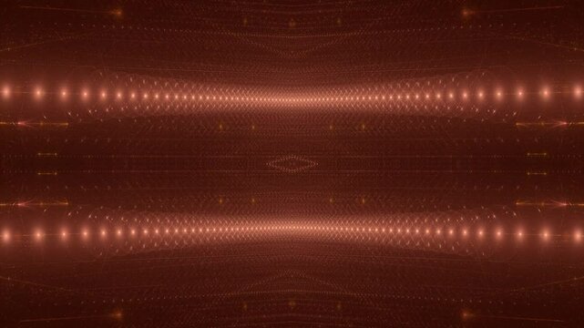 leuchtende Lichtpunkte bewegen sich langsam Richtung Zentrum, digitaler Datentransfer, Algorithmus, Internet, Energie, Datenfluss, Geschwindigkeit, Wandel, Austausch, braun, orange