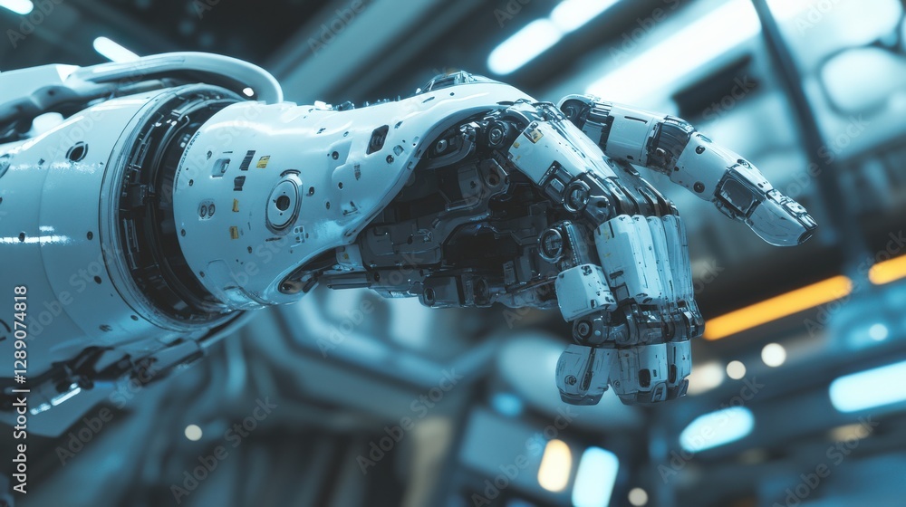 Aufkleber there are robotic arms working on the assembly line in modern workshops
