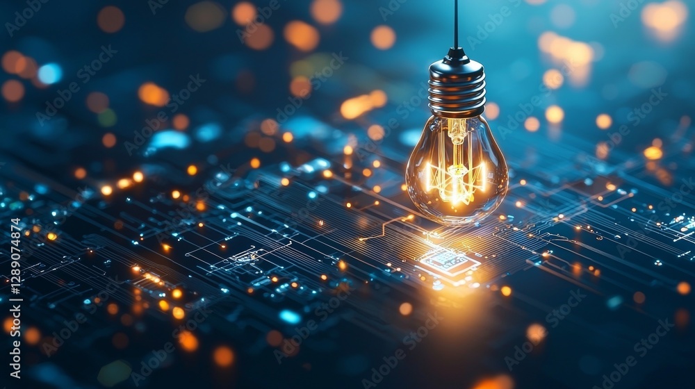 Aufkleber illuminating innovation a close-up view of a light bulb on a circuit board high-tech environment cap