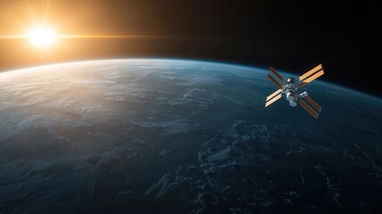 Obraz premium Giant space station orbiting Earth, privately funded commercial space habitat