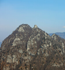 view of the mountain peak in northern italy in winter