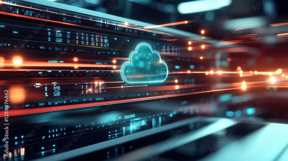 Poster cloud computing innovations digital space graphic design high-tech environment futuristic viewpoint 