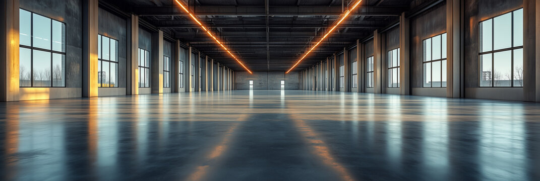 A big empty modern and clean warehouse. 