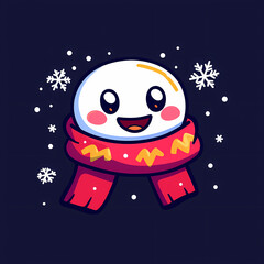 Naklejka premium Cheerful snowman character wearing stylish scarf with snowflakes around