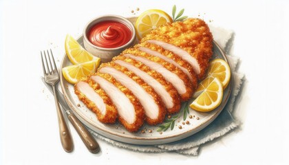 Delicious crispy chicken cutlet recipe kitchen food photography bright close-up culinary inspiration