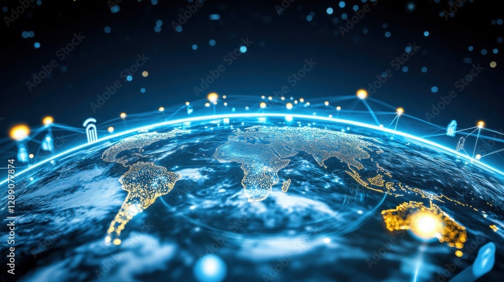 Poster global connectivity and digital transformation earth overview technological impact space perspective