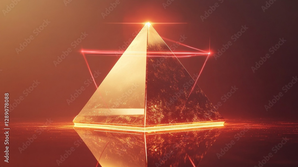 Poster illuminated pyramid structure digital realm 3d artwork abstract environment dynamic viewpoint concep