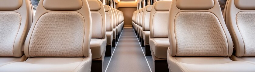 Frontal view of modern train interiors stylish and comfortable seating in urban transport