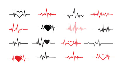 Obraz premium set of Heartbeat Line Icon – Medical ECG Pulse Symbol for Healthcare and Emergency Monitoring . 