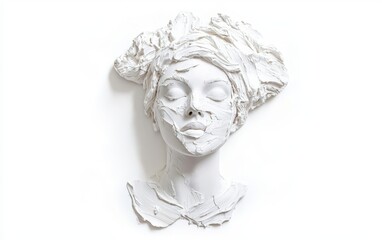 Obraz premium A unique plaster sculpture of a serene woman with floral details on her head.