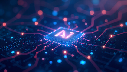 Fototapeta premium Artificial intelligence microchip with digital connections and glowing circuit patterns