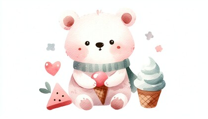 Obraz premium Minimalist watercolor illustration of Cute cartoon bear