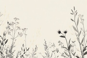 A delicate illustration featuring a variety of wildflowers, showcasing intricate details in monochrome tones for artistic and decorative purposes.
