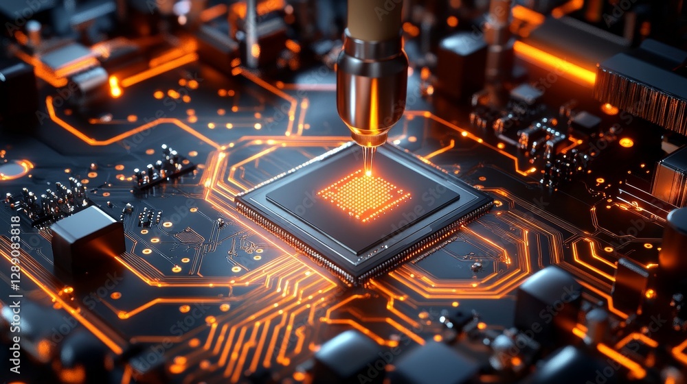 Poster advanced microchip fabrication process in a high-tech laboratory technology sector digital close-up 