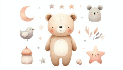 Obraz premium Minimalist watercolor illustration of Cute cartoon bear