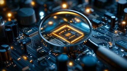 Exploring advanced microchip technology circuit board inspection tech lab digital photography high-tech environment close-up view innovation insights