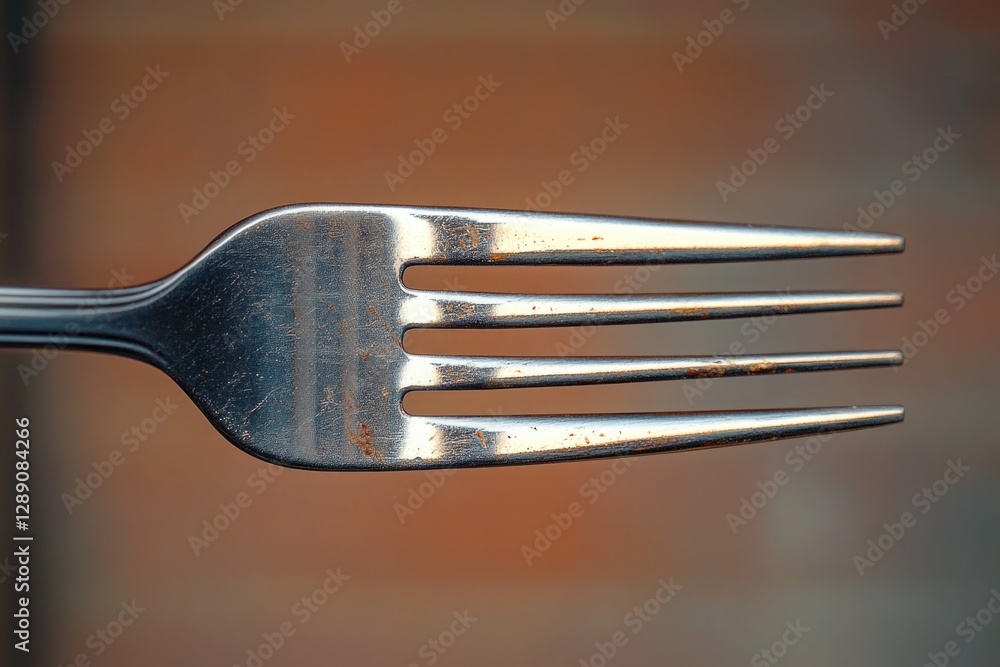 Poster a close-up shot of a fork resting on a table, ready for use