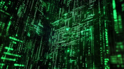 A mesmerizing view of digital green data streams, representing the flow of information in a modern technological landscape.