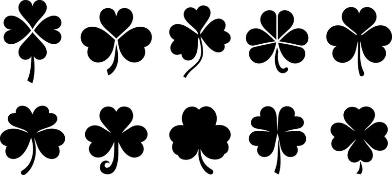 The shamrock icon. St patrick's day symbol.Green clover icon sign. Four and three leaves clover. Lucky four . Shamrock clover leaf symbol . 4-leaf clover.