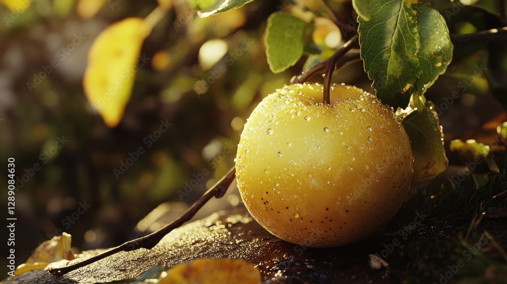 Poster a single apple grows on a tree branch