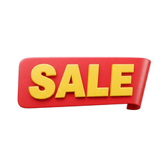red sale sign on a banner 3D rendered icon isolated on transparent background 