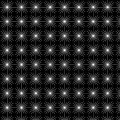 A high-contrast dark pattern with glowing white starbursts, forming a visually striking geometric background.