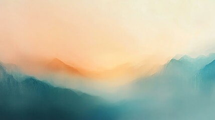 Fototapeta premium A serene landscape featuring soft, blended mountains fading into the horizon with a pastel sky at dawn, evoking tranquility and natural beauty.