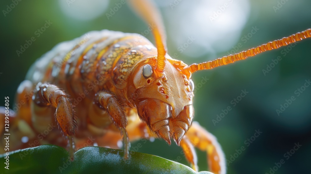 Wall mural A detailed view of a bug sitting on a leaf, suitable for use in educational or scientific contexts