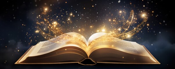 Magical book unveils secrets enchanted forest fantasy art mystical atmosphere close-up view imagination unleashed © Chanita