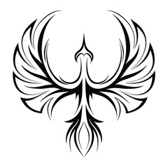 Fototapeta premium Tribal Phoenix Tattoo Design Symbol of Strength and Rebirth. Bold Black Tribal Phoenix Tattoo for Arm, Chest, or Back. Minimalist Phoenix Tattoo in Tribal Style.