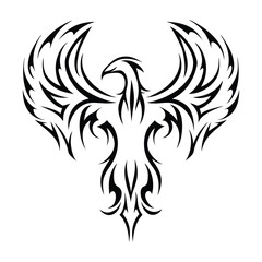 Tribal Phoenix Tattoo Design Symbol of Strength and Rebirth. Bold Black Tribal Phoenix Tattoo for Arm, Chest, or Back. Minimalist Phoenix Tattoo in Tribal Style.