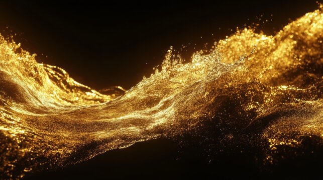 Shimmering golden waves in dynamic motion
