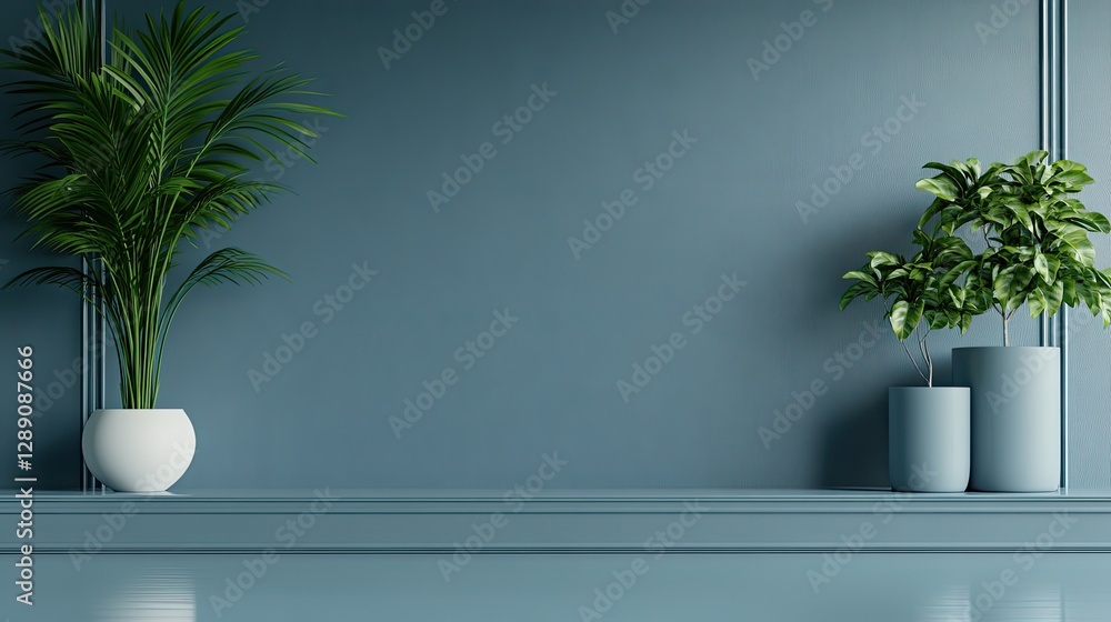 Poster light blue backdrop with palm tree shadows in an empty room offers a serene setting for showcasing s