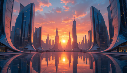 Futuristic Cityscape | Stunning Sci-Fi Skyline at Sunset